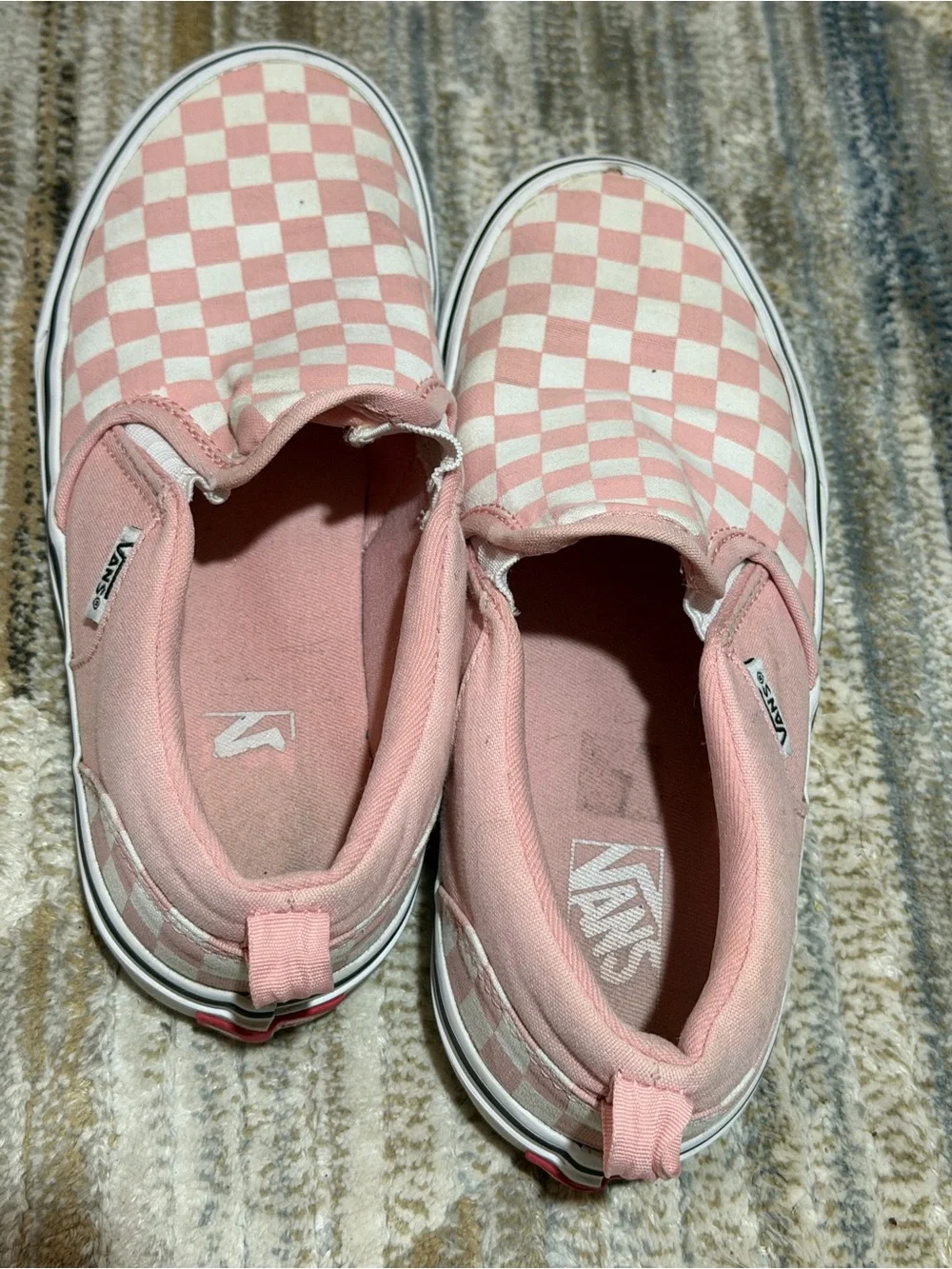 Vans Pink & White Checkerboard Slip-On Sneakers
